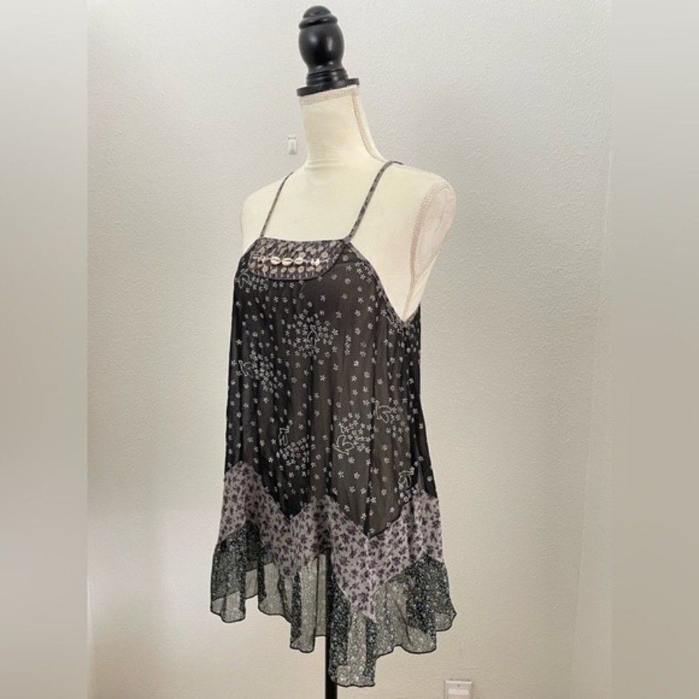 Free People Boho Flowy Beachy Sea Shell Ditsy Floral Babydoll Sheer Tunic Top - Picture 5 of 12